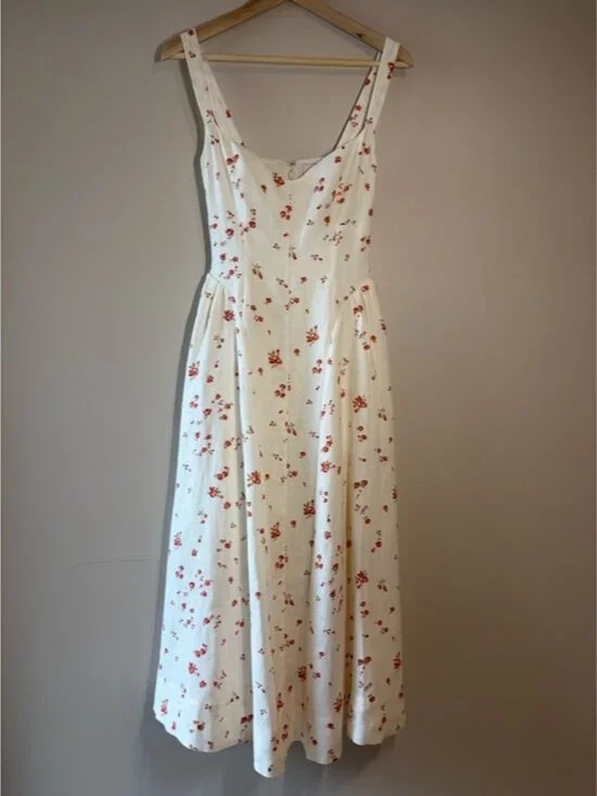 NEW Reformation Birdie Linen Sleeveless Midi Dress Lovie White Floral US 6 UK 10 - Picture 7 of 16